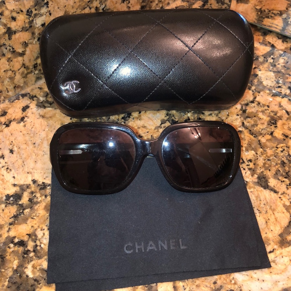 Chanel Quilted Black Sunglasses with matching case